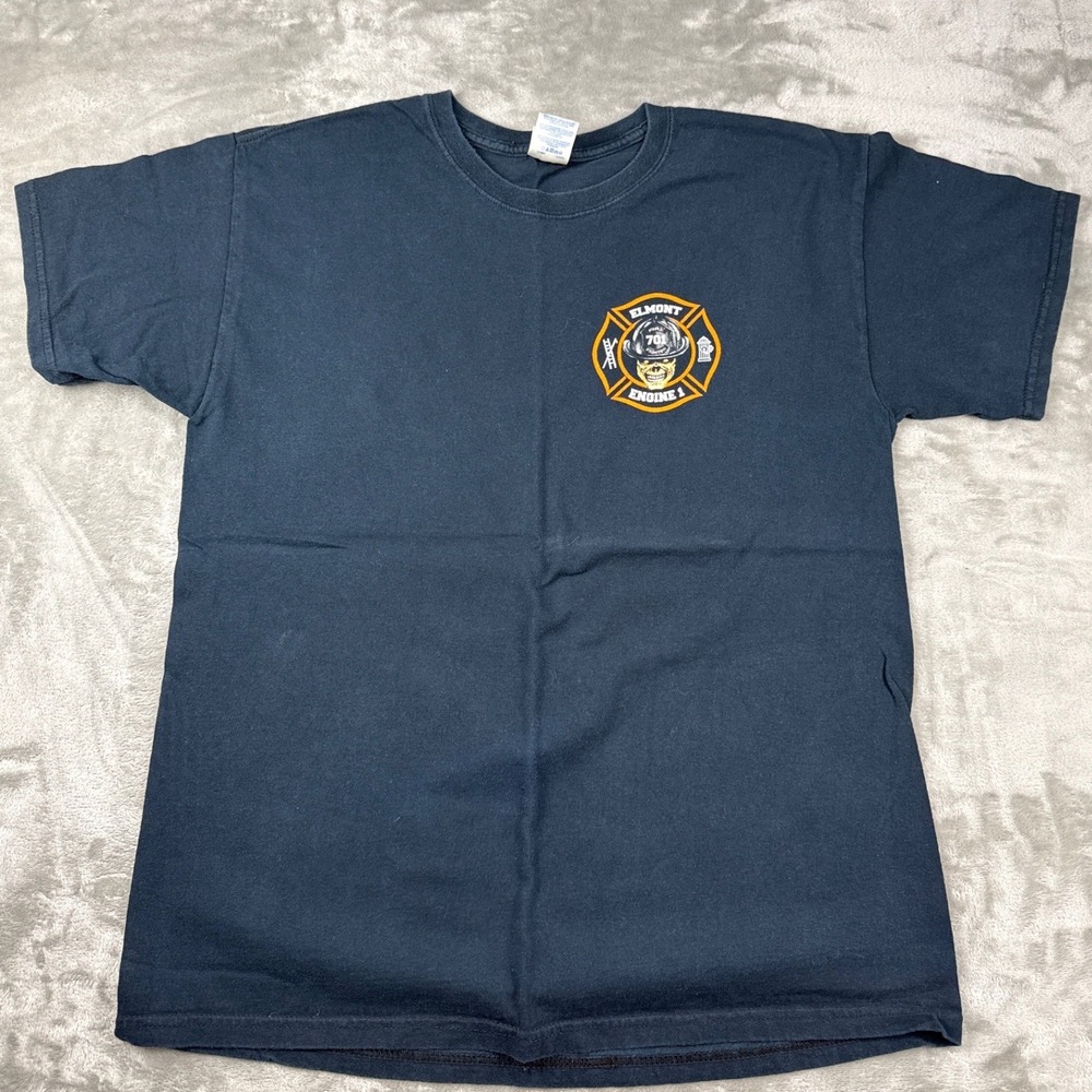 Collectible Gildan Firefighter Skull Graphic T-Shirt Black Mens Large L
